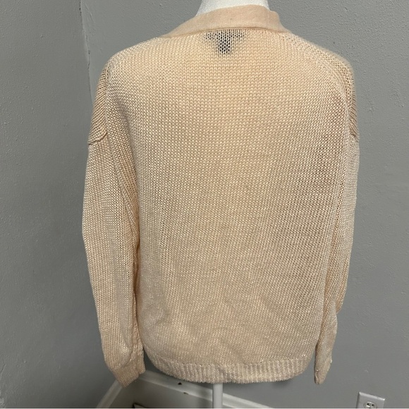 J. Crew Beige Lace-Up V-Neck Sweater crochet knit - Picture 2 of 5